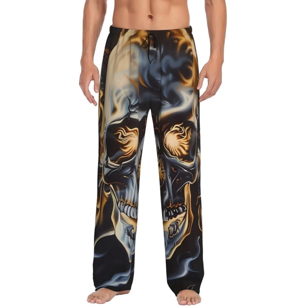 Balery Fiery Skull Trio Pantalones de pijama para hombre, pijama ultraligero, pantalón de descanso-Medium