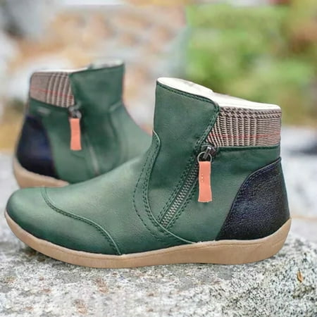 

Wefuesd Women s Vintage Splicing Round Toe Plus Velvet Zip Up Short Naked Boots Shoes Winter Boots For Women Boots For Women Green 40