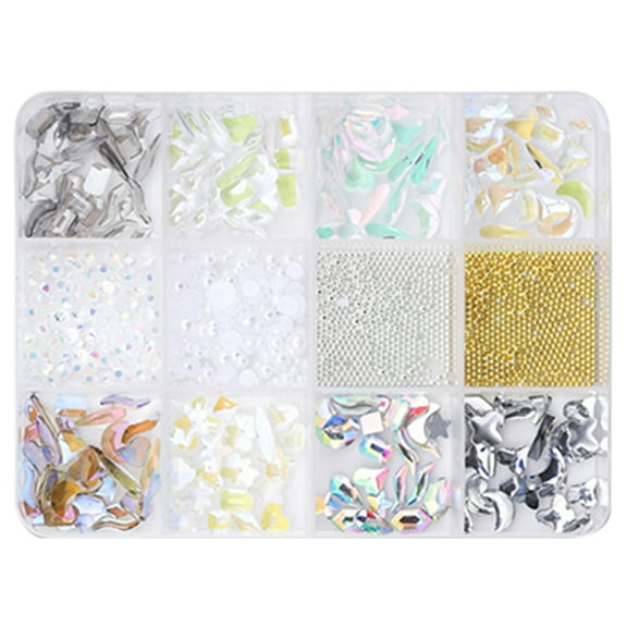 12 Grids Bows Charms Mixed Shape Bowknot Nails Art Charms Pearls Resin Nails Art Decorations for Acrylic Nails