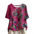 thumbnail image 2 of Wancir Summer Tops for Women 2025 Casual Short Sleeve Pullover Tunic T Shirts Ethnic Floral Print Button Spring Blouses, 2 of 5