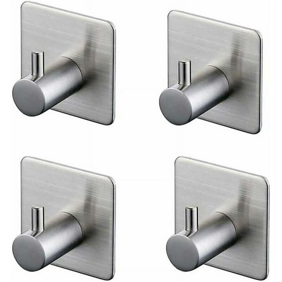 3M Adhesive Hook, Bathroom Wall Hook, Stainless Steel, 4 Pieces(Silver)