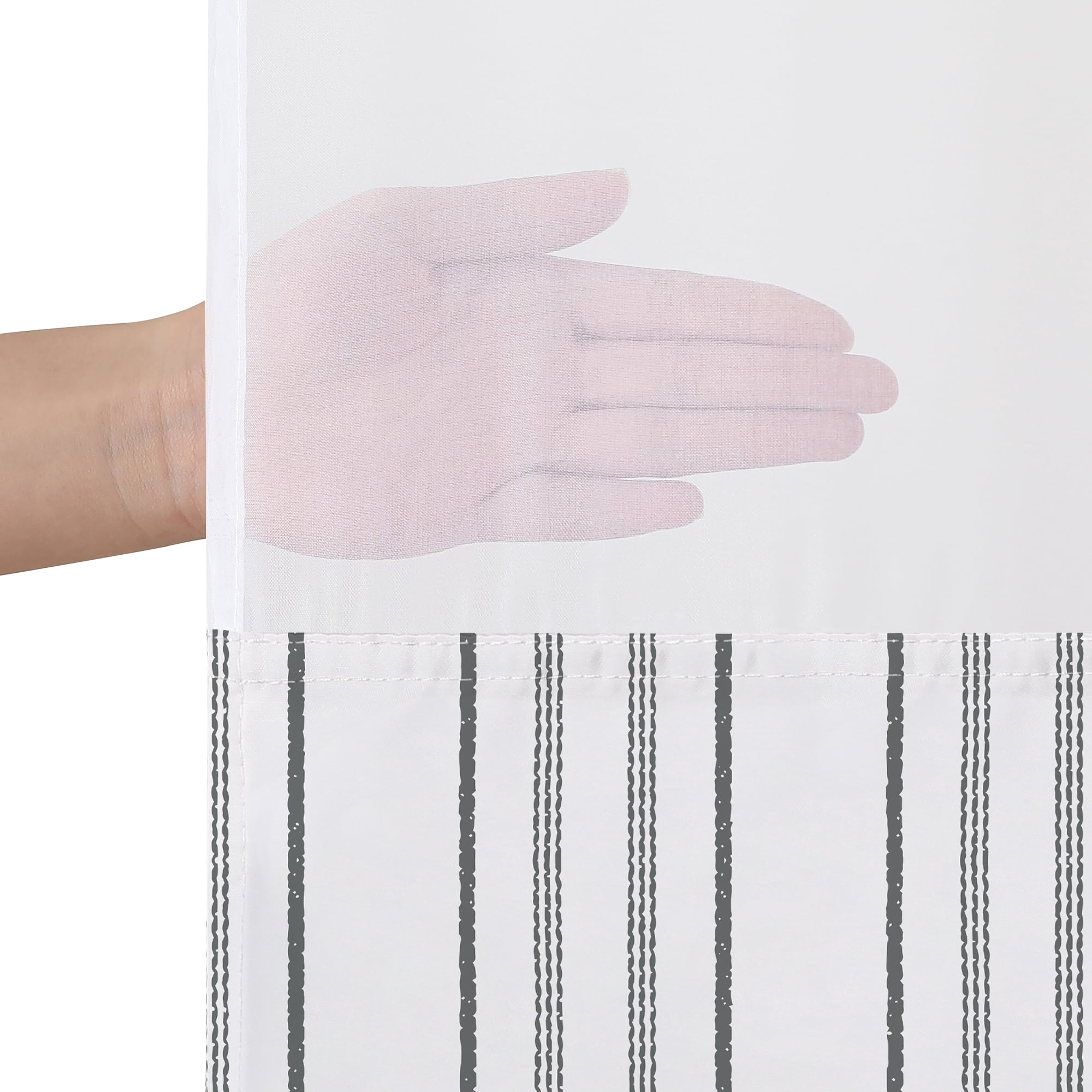 Americanflat 72x75 Hookless Shower Curtain - Abstract Grey Lines Shower Curtain with Sheer Panel, Snap-In Liner, and Grommets - 100% Polyester
