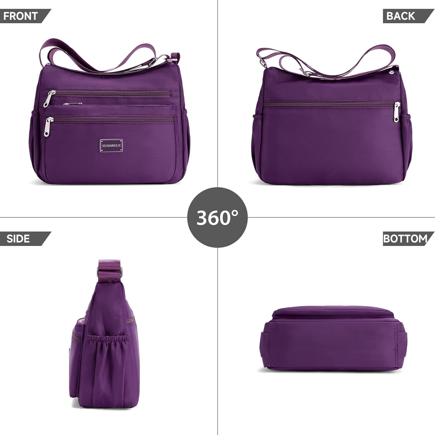 Crossbody Shoulder Bag for Women Handbag Purse, Large Nylon Tote with Adjustable Strap