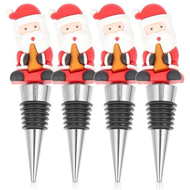 4 Pcs Bouchons de Bouteille de Vin de Noël Réutilisables Bouchon de Vin en Liège pour Fête de Noël