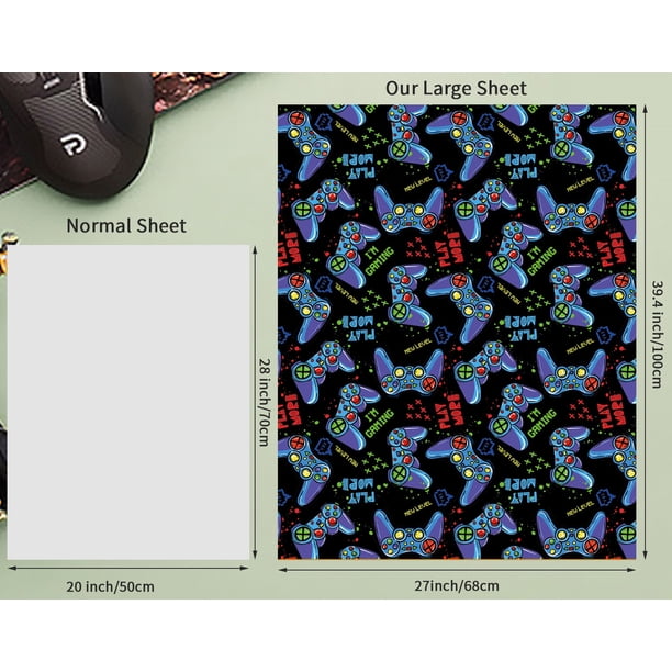 WRAPLULU Gaming Birthday Wrapping Paper - 4 Jumbo Sheets 28x40 Inches, Green With Game Over Design