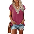 thumbnail image 1 of Franhais Women's Summer Blouse, Casual Classic Short Sleeve Lace V Neck Solid Color Loose Fit Tops, 1 of 5
