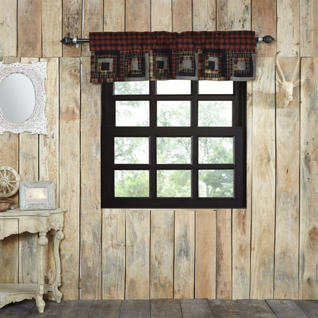 Chambray Pocket - Chili Pepper Red Rustic & Lodge Kitchen Curtains Shasta Cabin Rod Pocket Cotton Hanging Loops Patchwork Chambray Buffalo Check 16x60 Valance