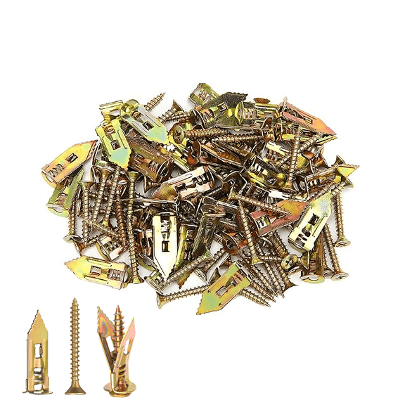 100Pcs Self Drilling Drywall Anchors with Screws, M12 x 30mm / 0.47 x 1.18in Metal Sheetrock Grip Anchors, No Drilling Required