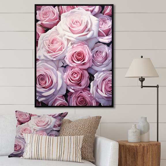 Designart "Soft Pink Rose Bloom" Roses Floater Framed Canvas Art Print