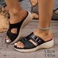 thumbnail image 4 of Samdudou Casual Sandals for Women Summer Open Toe Slip On Slides Woven Raffia Strap Texture Metal Buckle Detail Outdoor Walking Shoes Chic Beach Vacation Slippers Ladies, 4 of 9