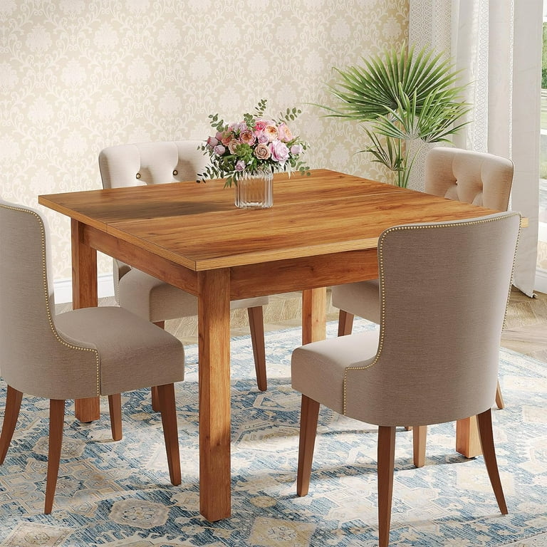 Tribesigns 39.4 Inches Square Dining Table for 4 People Wooden Kitchen Table Small Dinner Table with Oak Finish Top and Solid Wood Legs Oak Brown