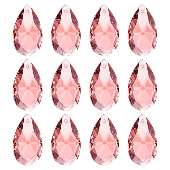 Uxcell K9 Crystal Pendants Teardrop Beads, 12 Pack 28mm Chandelier Prisms Parts Hanging Beads DIY Lamp for Arts Crafts Decoration, Pink