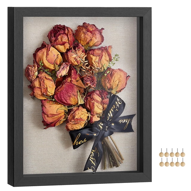 SONGMICS 11x14 Shadow Box Frame, Deep Box Frame with Top Slot and Push Pins, Picture Display Case, Linen Fabric Backing for DIY C