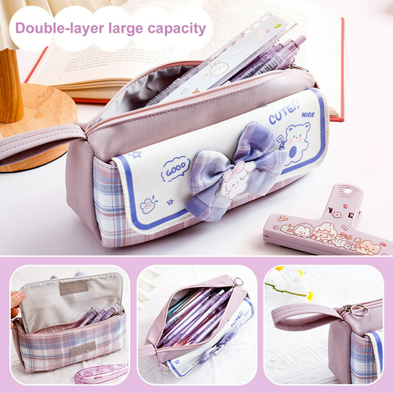 Kawaii Pencil Case Large Capacity Double Layer Korean Pen Bag Useful  Stationery Organizer School Business Supplies for Girls