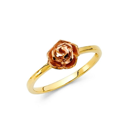 Gold Tone Cocktail Ring Rose Ring Solid 14k Rose Yellow Gold Flower Band Cocktail Ring Diamond Cut Floral Style Two Tone ()