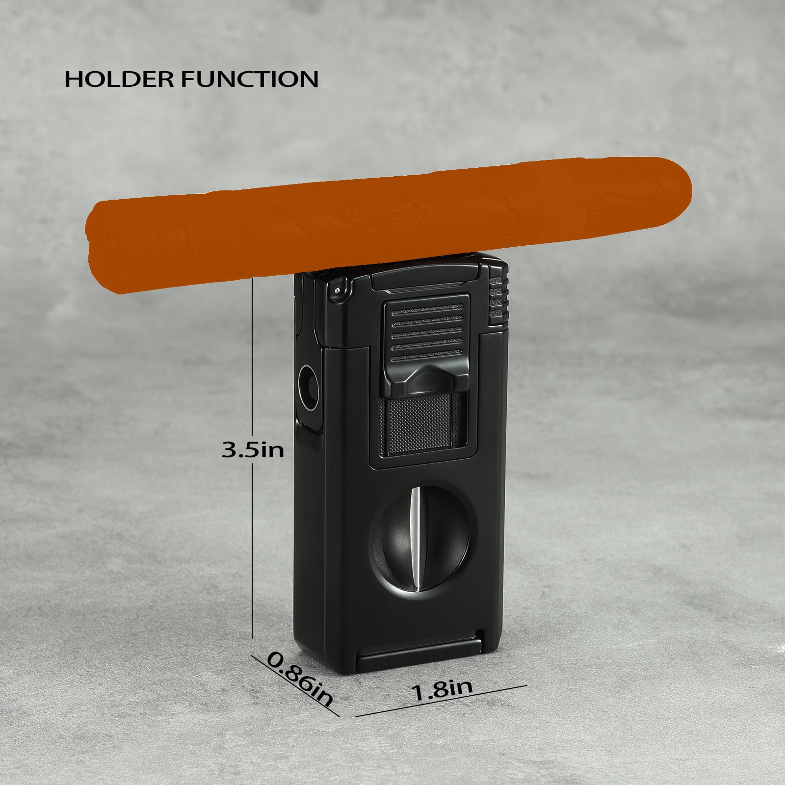 All in One Jet Flame Cigar Torch Lighter Built-in Cutter V Cut, Punch, Holder Function, Draw Enhancer Tool, Refillable and Adjustable Windproof Lighter (Sold Without Gas)
