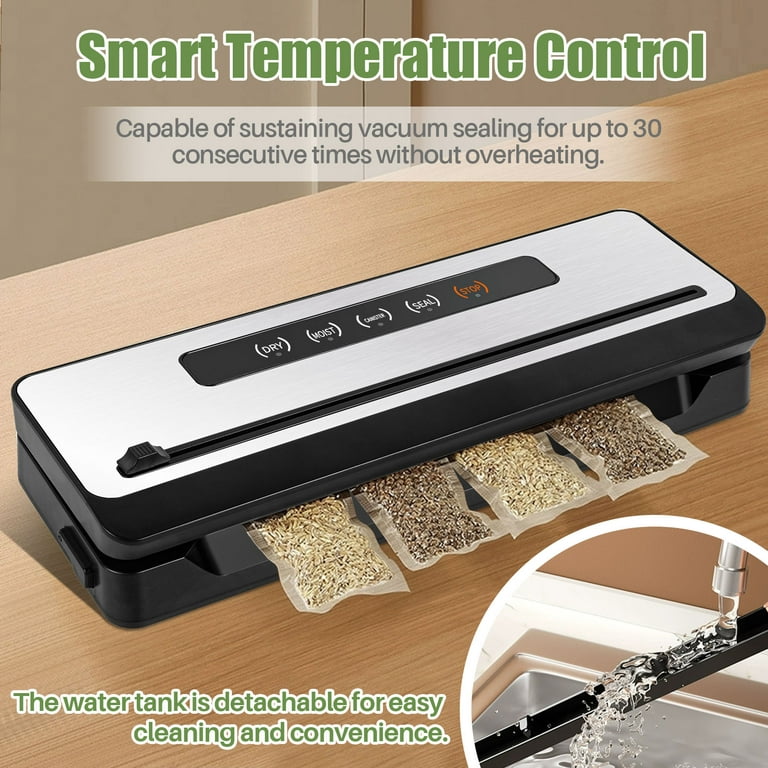  Vacuum Sealer Machine for Food Saver, Dry/Moist Modes with  Automatic Air Sealing System,Stainless Steel ,Compact Design with 15 Vacuum  Seal Bags & 1 Air Suction Hose, Silver: Home & Kitchen