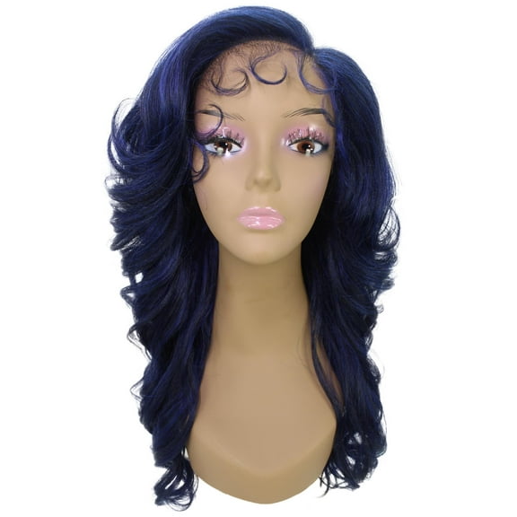LUXLUXE Nia Wavy Glamour 20 in Long T Part Lace Front Wig, Heat Resistant Fibers,Blue and Black Blend
