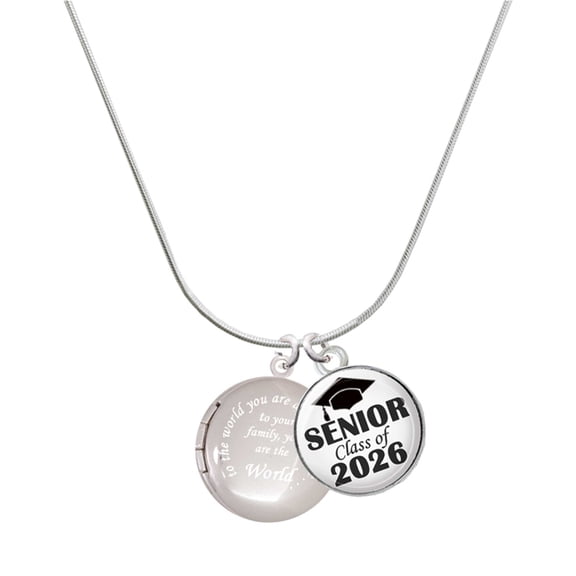 Delight Jewelry Silver-tone To the World You are a Mother Round Locket - Silvertone Senior Class of 2026 Dome Necklace, 18"