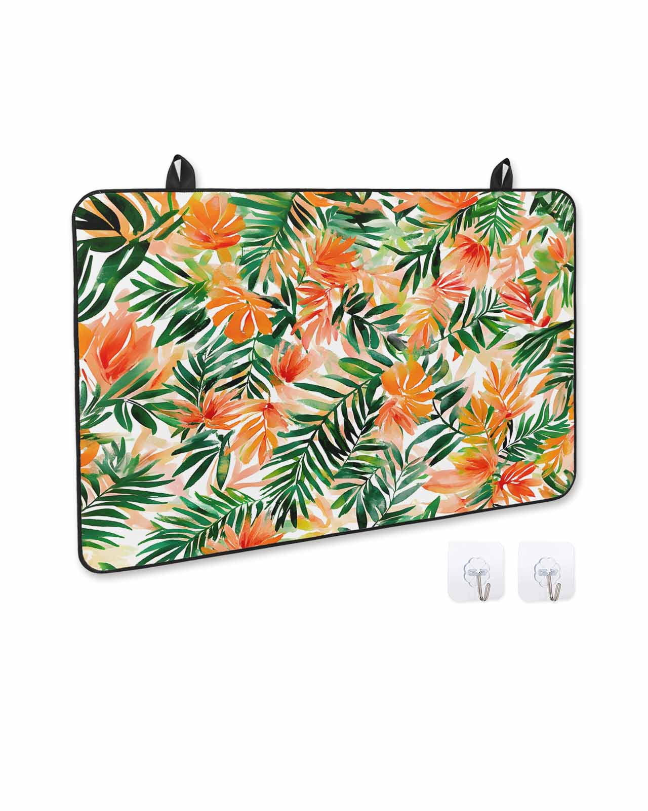 nqOlkjepod Large Induction Cooktop Protector Mat 36"x21", Orange Green Tropical Leaves Stove Top Covers for Electric Stove, Summer Palm Floral Stove Burner Cover Mats, Glass Top Stove Cover