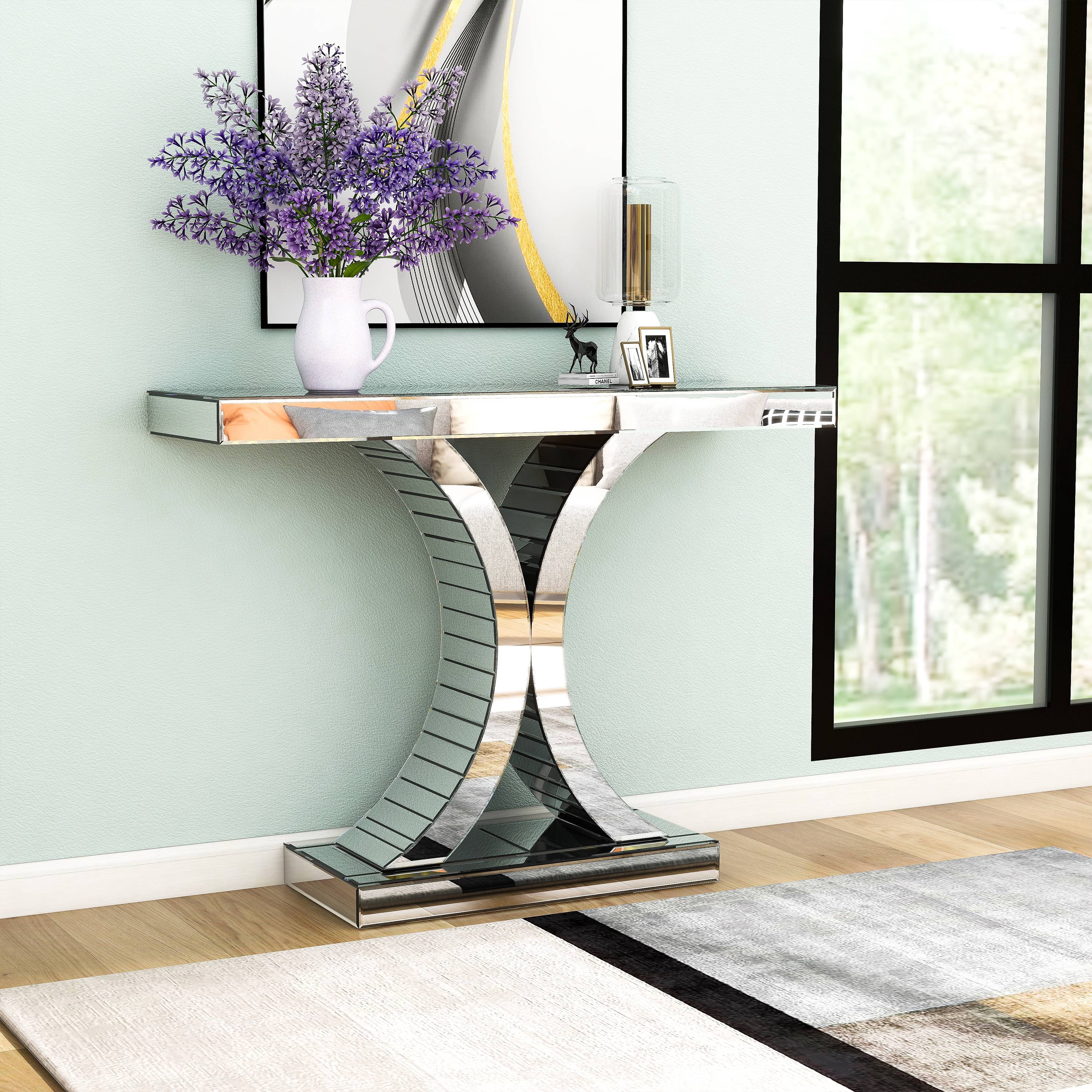 Tribesigns Modern Silver Console Table - 43" Mirrored Entryway Sofa Table With O-Shaped Base For Living Room, Hallway, Or Bedroom