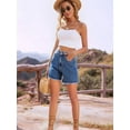 thumbnail image 3 of Womens Jean Shorts for Denim Casual Summer Mid Waist Frayed Stretchy Ripped L, 3 of 8