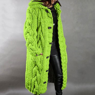 Qertyioot Women Hood Cardigan Large Size Sweater Pocket Single Breasted Long Sleeves Coat