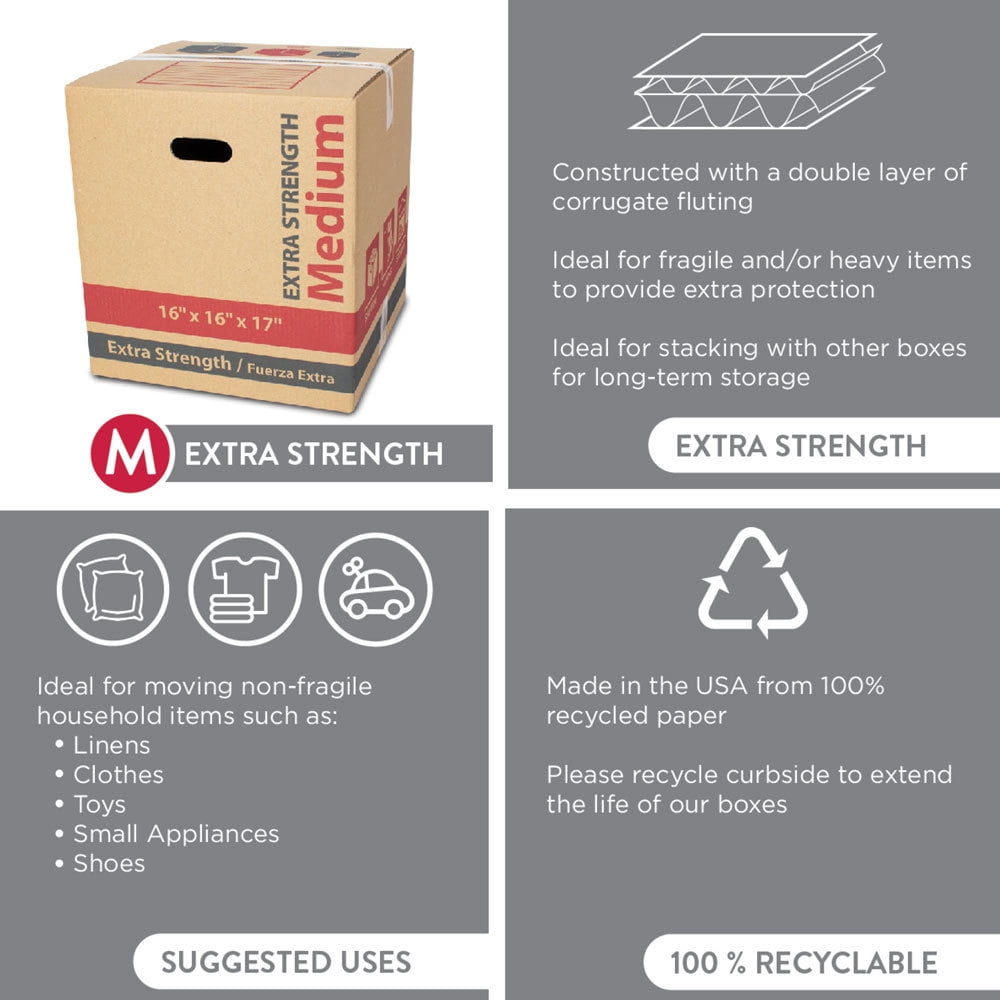 Pen + Gear Medium Extra Strength Recycled Kraft Moving and Storage Box, 16L x 16W x 17H