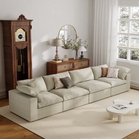 The Magic Home 157 Sofa Couch Cloud Modular Sectional Sofa Modern Linen Deep Comfy Couches for Living Room Apartment Office Washable Replaceable Covers 4 Seater Khaki Couch