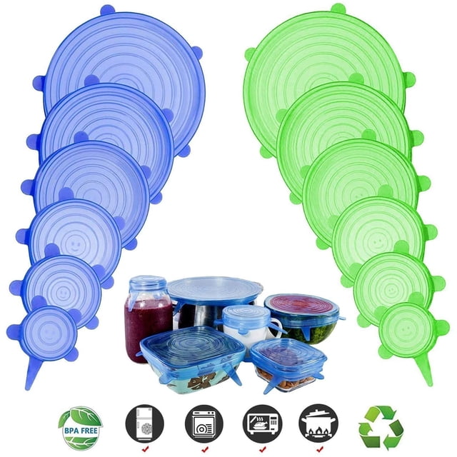 12 piezas-cobertor de silicona para mantenimiento de la frescura-conjunto redondo de 6 piezas azul + conjunto redondo de 6 piezas verde Xemadio WRMH-1181-2