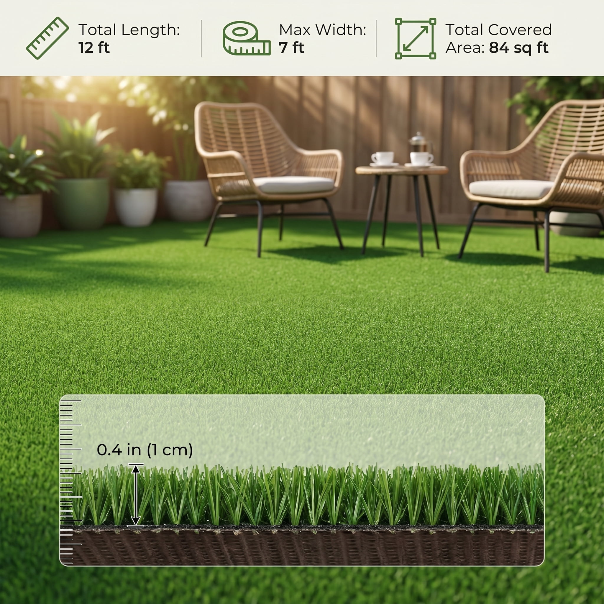 Prilinex 7 x 12 Ft Artificial Grass Turf Waterproof Outdoor Rug Artificial Turf for Dog, 0.4"H