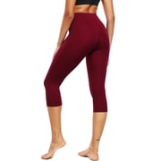 NELEUS Womens Tummy Control High Waist Capri Yoga Leggings with Pocket,Blue+Wine Red+Rose Red,US Size XL
