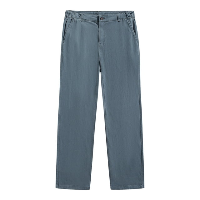 Mens Casual Pants,3/4 Pants Men,Mens Business Casual Middle Waist Button Up Pants with Pockets Solid Color Straight-Leg Pants,Pants for Men Fashion
