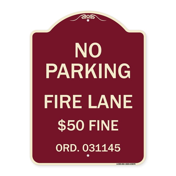 SignMission Designer Series Sign - Missouri No Parking Fire Lane $50 Fine | Burgundy 18" x 24" Heavy-Gauge Aluminum Architectural Sign | Protect Your Business & Municipality | Made in