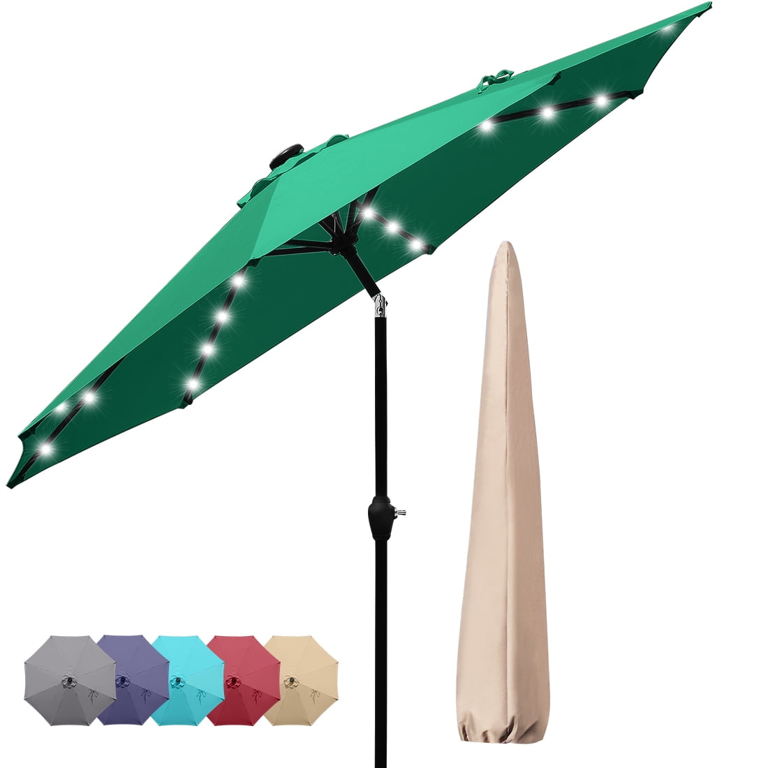 Quictent 9Ft Patio Umbrella Market Umbrella 32 Solar LED Lights 2Year