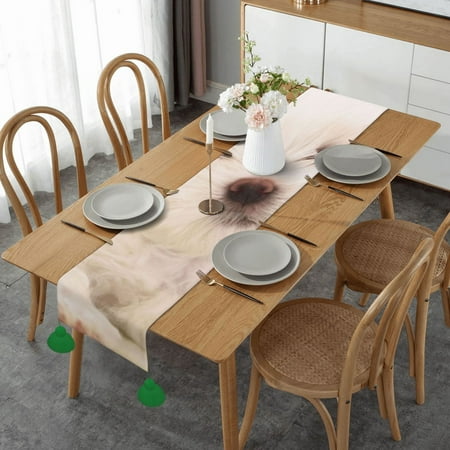 

West Highland White Terrier Table Runner Imitation Linen Table Runner With Green Tassels For Party And Dining Room 14 x 60