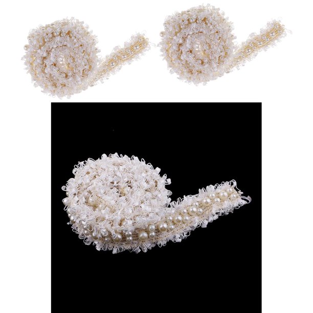 2 Yardas Perla Perla Del Cordón Del Ajuste De La Cinta De La De La Tela Del Bordado Del Applique De Costura Craft Boda Nupcial Vestido Ropa D Soledad Adorno de costura con adornos de encaje con perlas