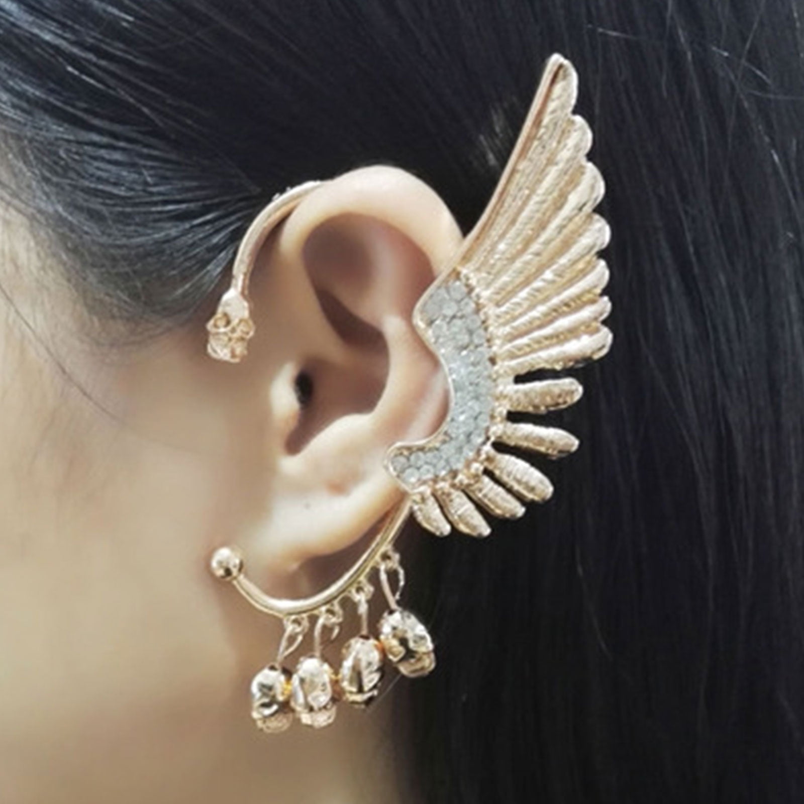 Non Piercing Ear Wrap for Rhinestone Angel Wings Shape Ear Cuff Earring