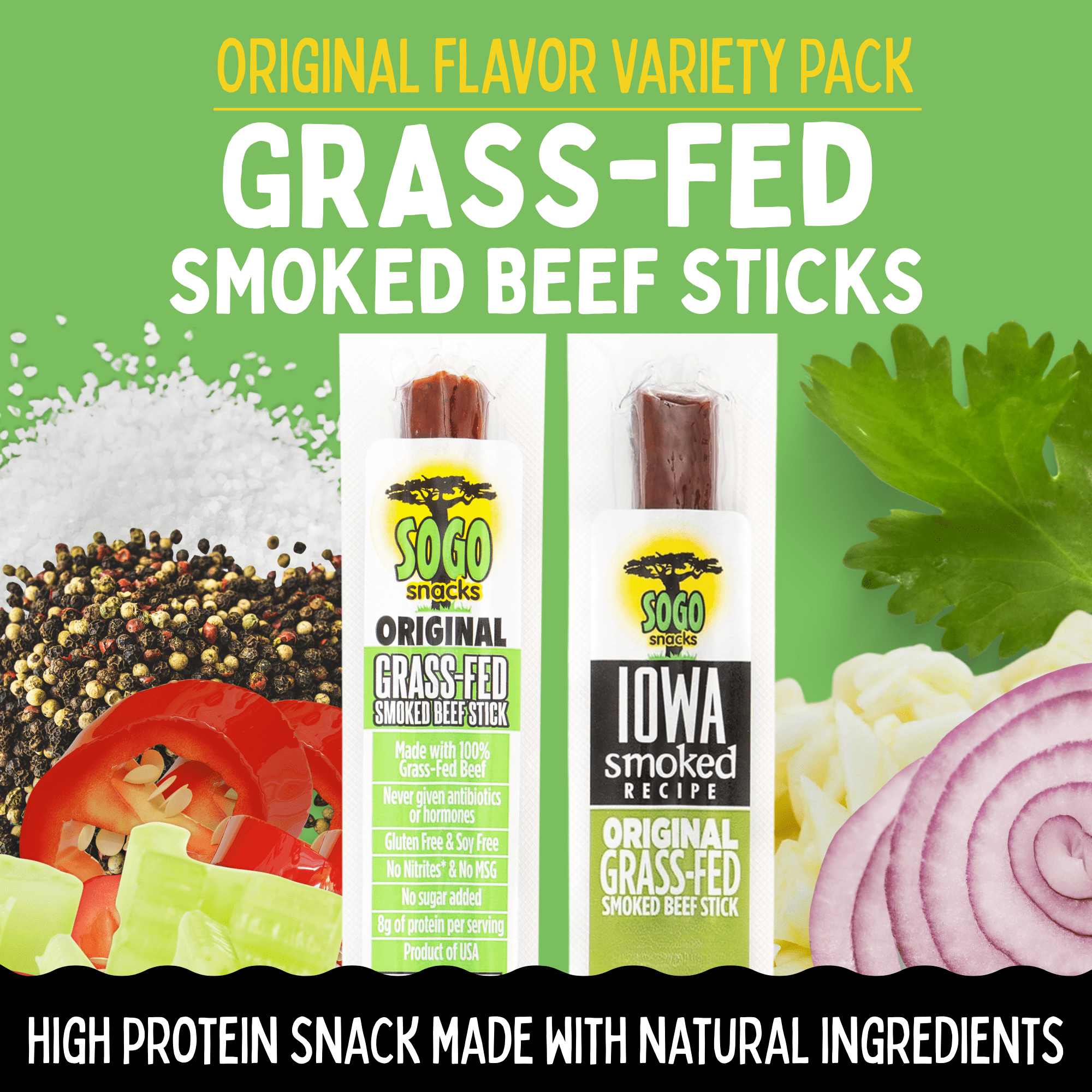 Original Variety, Sogo Snacks, No Sugar, 100% Grass-fed, Non-GMO Beef Sticks. No Nitrates, Gluten, Soy, MSG, Dairy or Nuts. Keto, Paleo Friendly (6 Original, 6 IASM Original, 1-oz, 12-cnt)