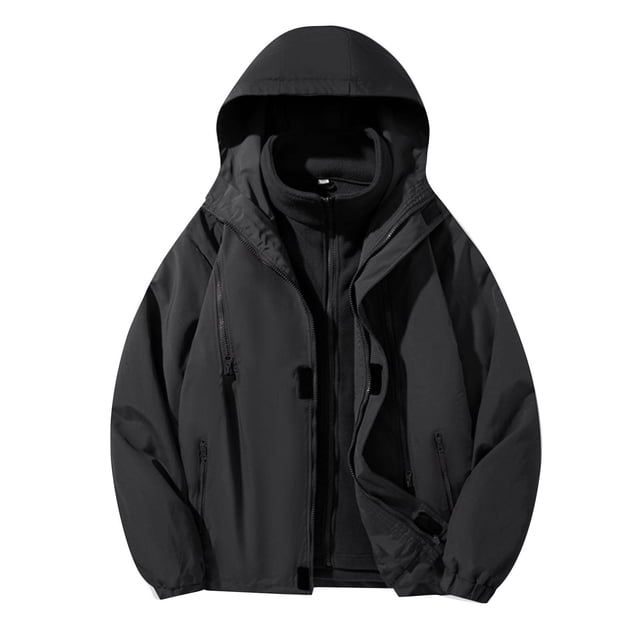 Mens Outdoor Solid Color Windproof Removable Inner Liner Pocket Zipper Jacket