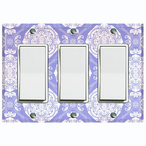 Metal Light Switch Plate Cover Mandala Purple White Floral Pattern Damask MDL074