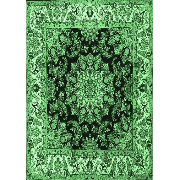 Ahgly Company Indoor Rectangle Medallion Emerald Green Traditional Area Rugs, 7' x 10'