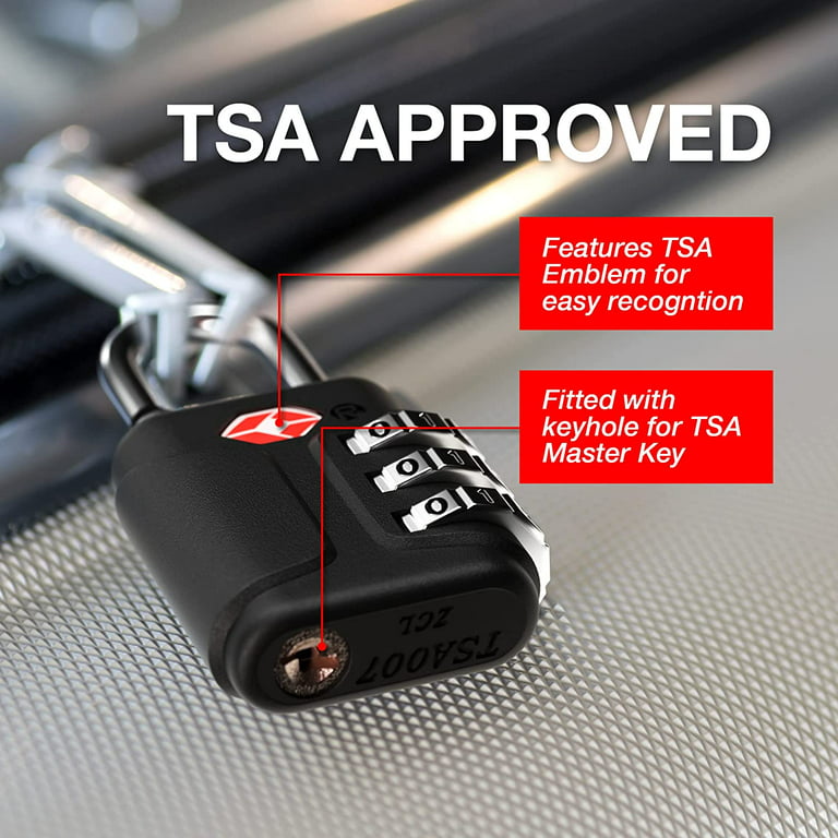 TSA Approved Locks - Luggage Locks with Open Alert Indicator & Key - 3  Digit Small Combination Travel Lock Set - Tiny Security Combo Lock with  Number Code for Suitcase, Backpack, Zipper