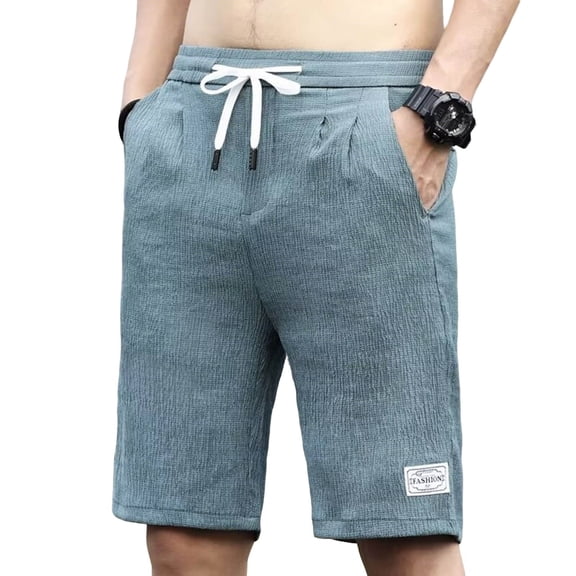 Hrsba Mens Gym Shorts Solid Color Elastic Drawstring Waist Textured Details Knee Length Summer Sports Shorts