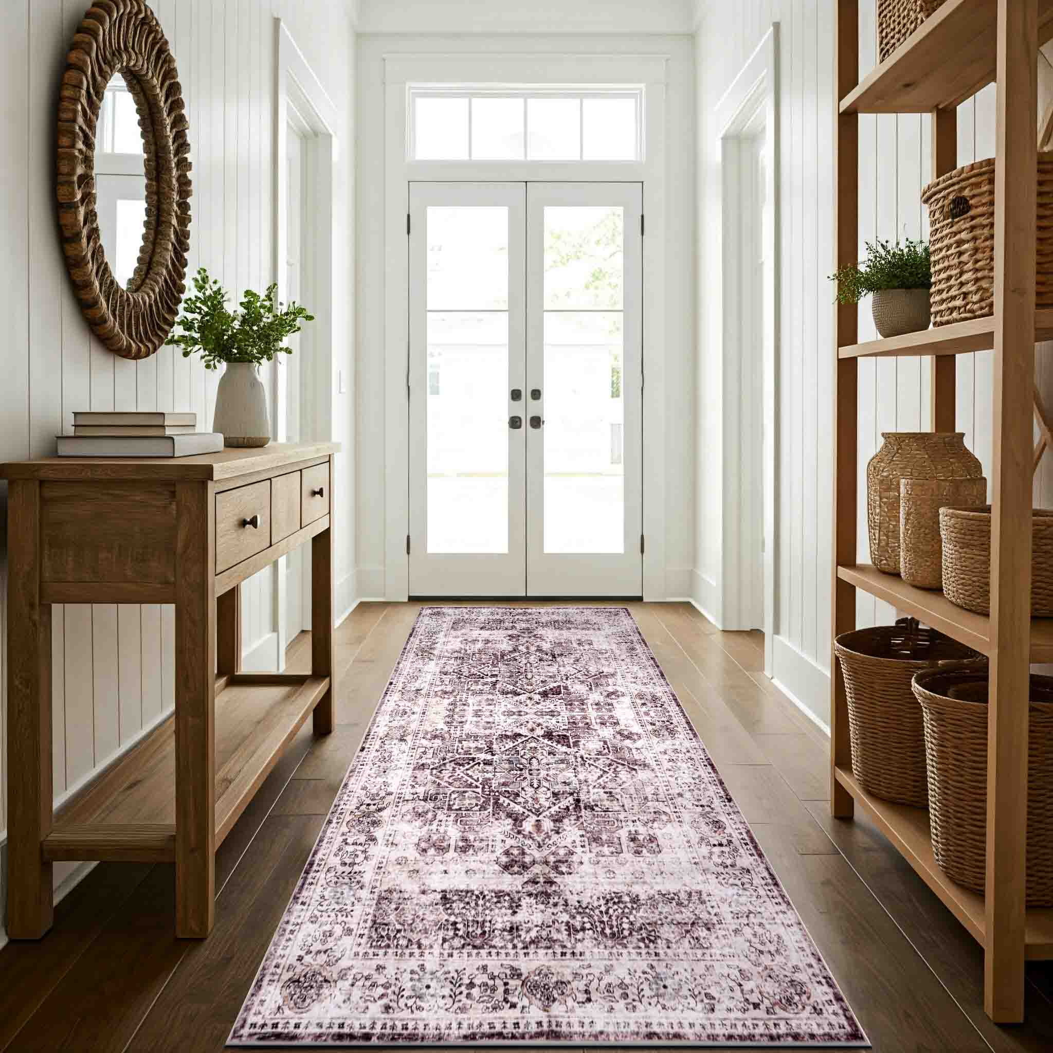 Delara 2.5'x10' Machine Washable Area Rug, Soft & Durable, Non-Slip, Stain Resistant, Vintage Cocoa, for Bedroom, Living & Dining Room
