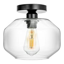 FRIDEKO HOME Industrial Semi Flush Mount Ceiling Light, 9.05" Black Kitchen Ceiling Light Fixture with Clear Glass for Living Room Dining Room Foyer Hallway Entryway (Bulb Not Included)