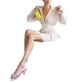 thumbnail image 6 of LMLYSoH Women's Summer Shirt Dress Solid Color Long Sleeve Turn-Down Collar A-line Casual Mini Pleated Waist Dress, 6 of 8