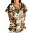 thumbnail image 5 of Garbnen Christmas Scrubs Top V Neck Short Sleeve Womens Dressy Tops Thanksgiving Holiday Nurse Working Uniforms with Pockets S-5XL, 5 of 6