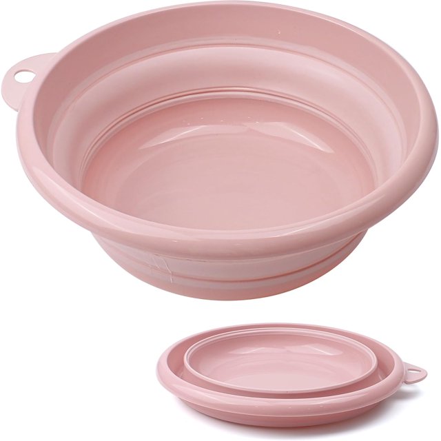 Collapsible Wash Basin, Washing Dishpan, Folding Dish Bowl Tub Set (Pink Color)