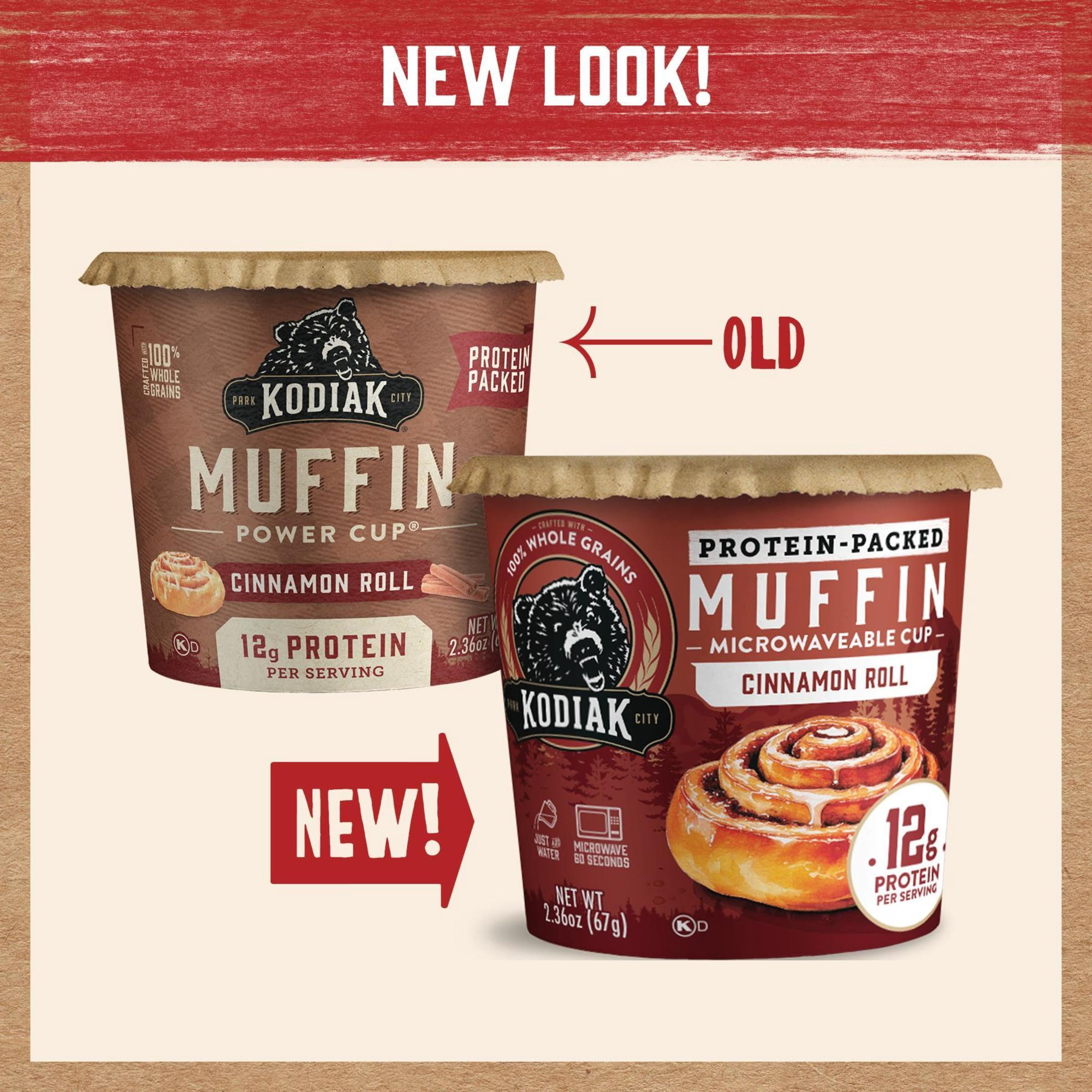 (3 pack) Kodiak Cakes Cinnamon Roll Muffin Cup, 12g of Protein per Serving, 2.36 oz